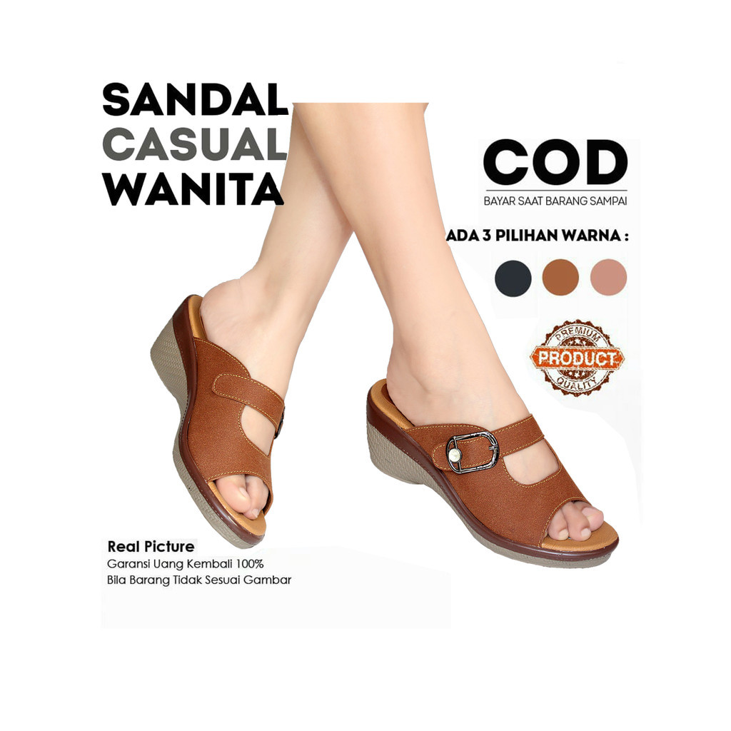 Sandal wedges ibu ibu Kulit Sendal kondangan Wanita Cantik ori