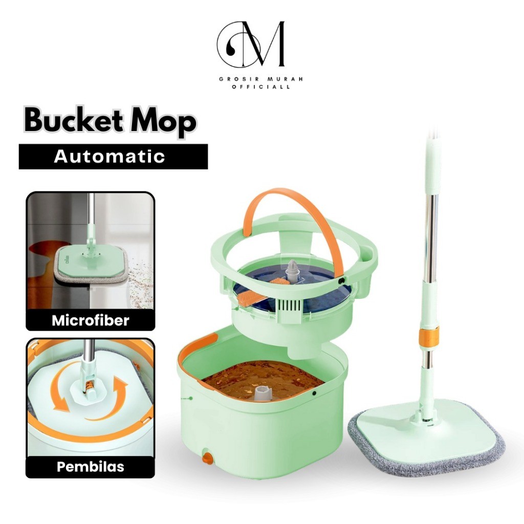 GROVE MAISON Alat Pel Putar Mop Bulat Spin Mop Bulat Kotak Alat pel Pembersih Lantai Spin Mop  Ember
