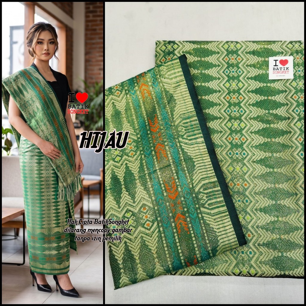 SONGKET MESIN MURAH THAILAND WARNA HIJAU SERAGAM MAKASSAR BATAK PALEMBANG