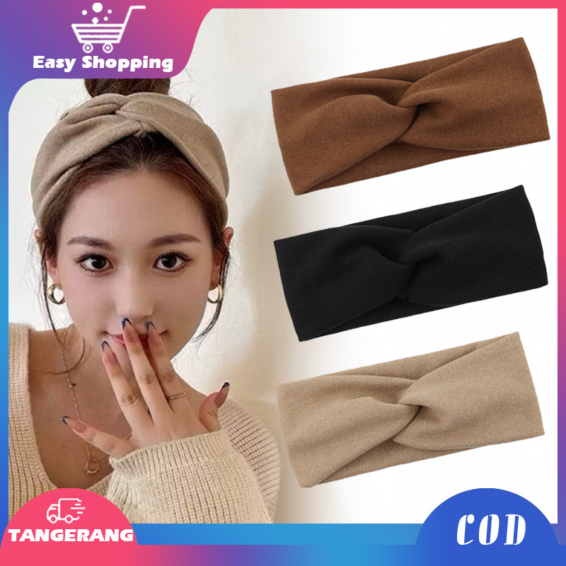 Bando Korea Wanita Elastis Stretch Bandana Kepang Twist Lebar Premium Bandana Rambut Korea Aesthetic