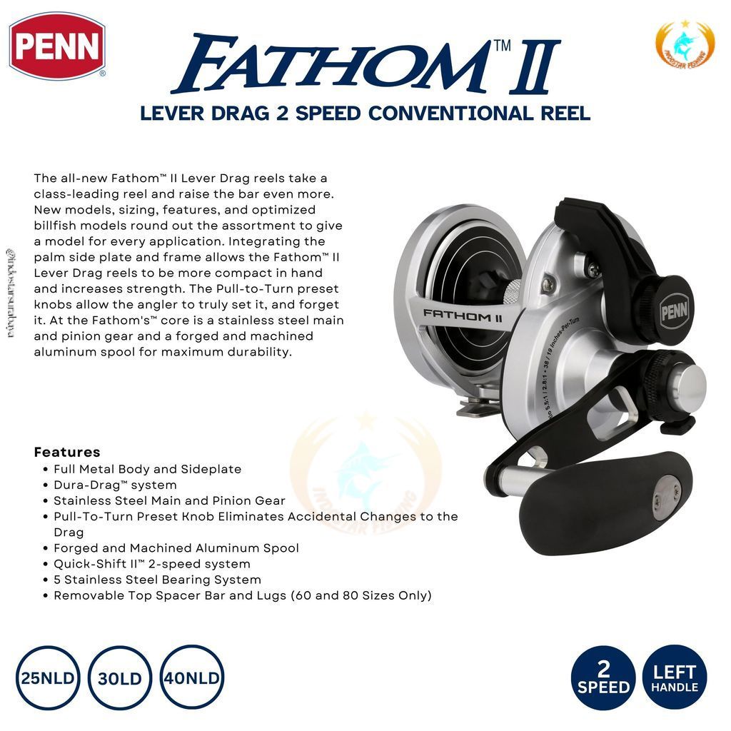 Indostar S PENN Reel Fathom II Bent T Handle JDM Lever Drag Handle Kiri OH Jigging Metal Body - IS