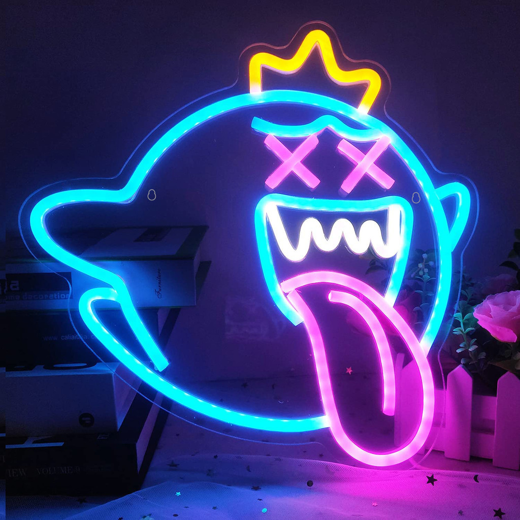Lampu Neon King Boo Dimmable – Lampu Wajah Hantu untuk Dekorasi Dinding, Kamar Tidur & Ruang Gaming