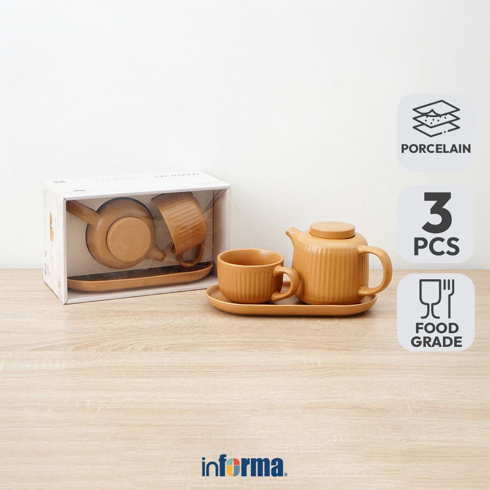 Informa Appetite Hazel Teko Teh & Cangkir Porcelain Dengan Nampan 600 ml Set 2 Pcs - Cokelat Ceret M