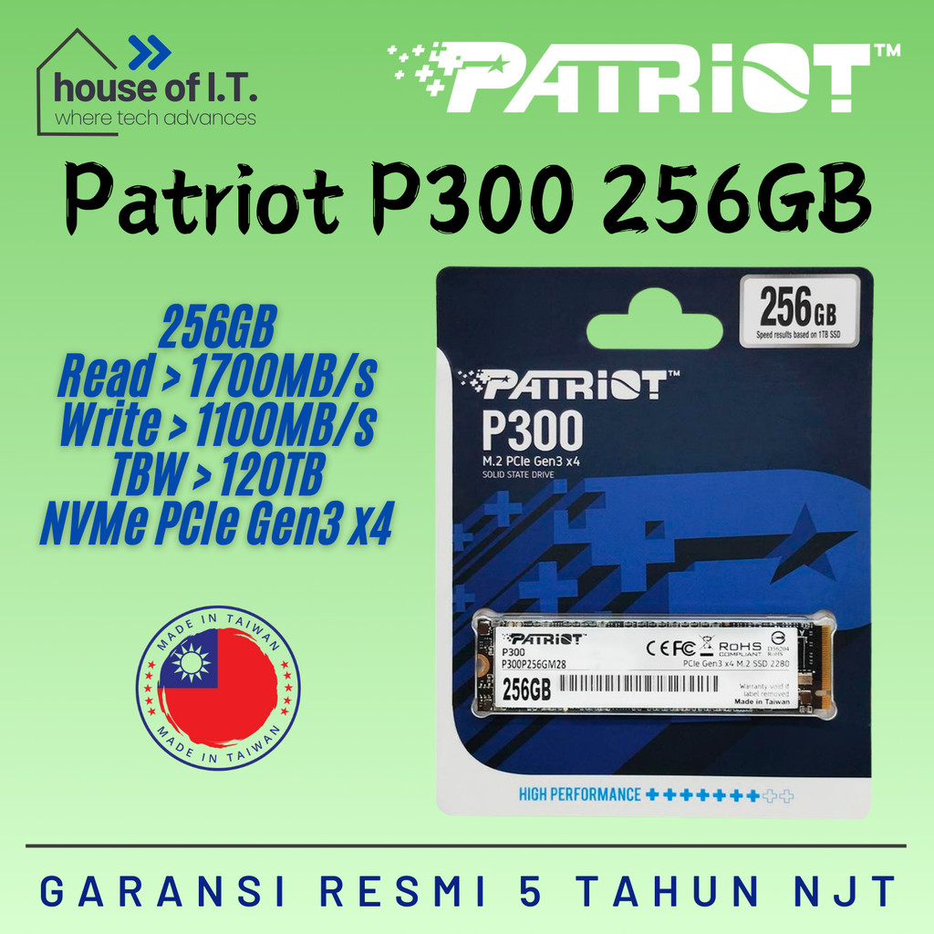SSD Patriot P300 256GB NVMe M2 2280 PCIe Gen3 x 4 - SSD 256GB NVMe Patriot - SSD NVMe 256GB