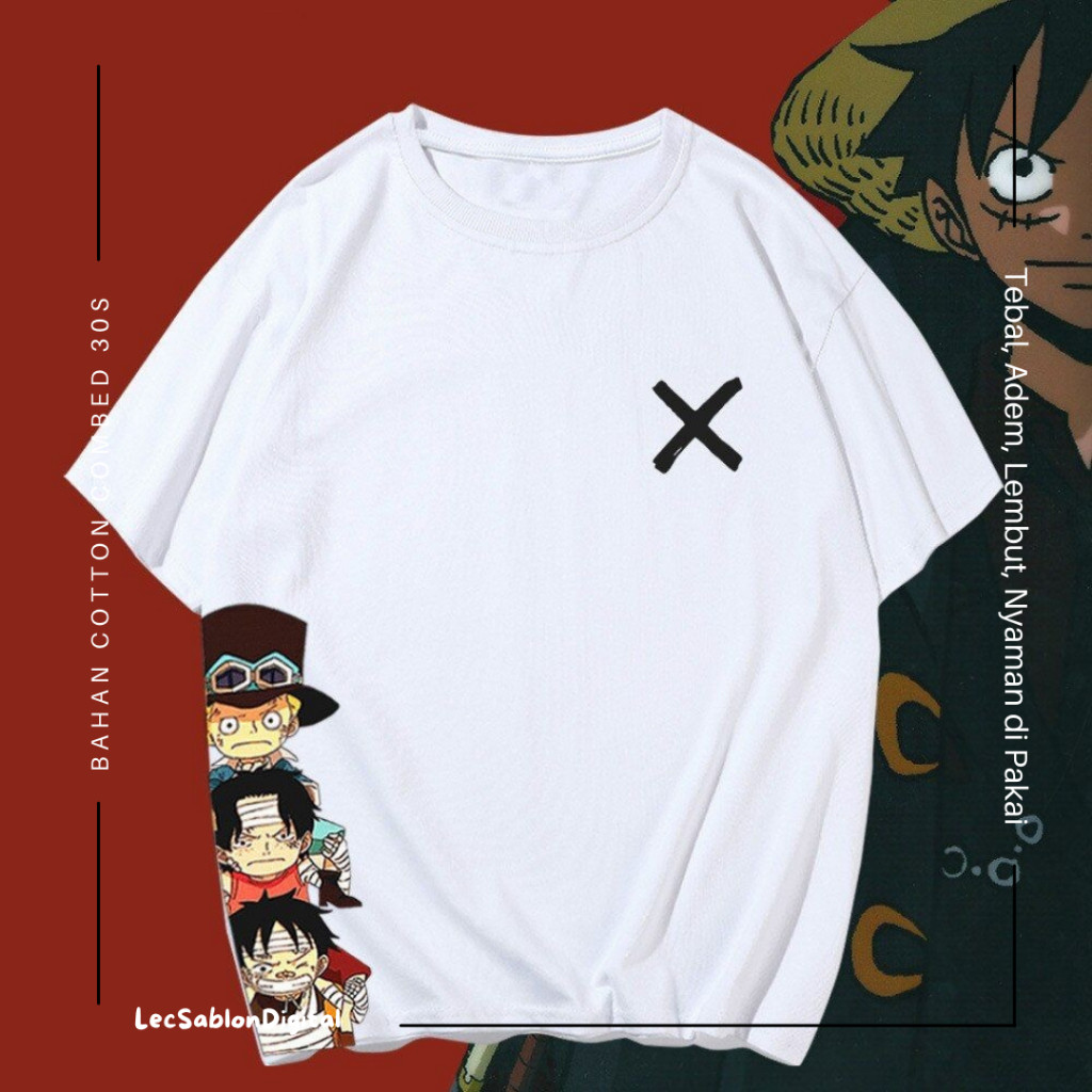 Kaos Oversize Pria Wanita One Piece Cartoon Luffy Ace and Sabo T-Shirt Streetwear Crewneck Premium