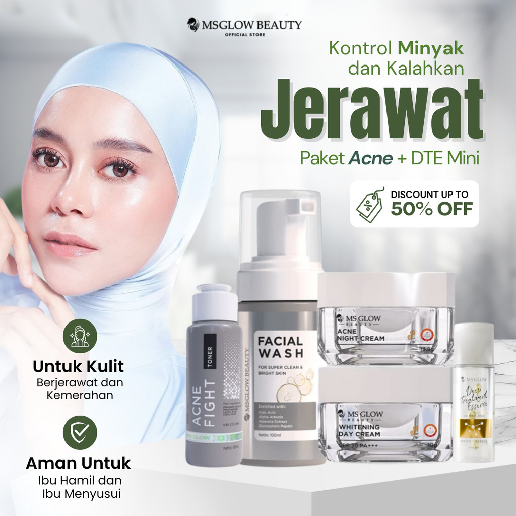 MS GLOW Paket Acne Skincare 1 Set Lengkap Penghilang Jerawat Mengatasi Wajah Berminyak Beruntusan