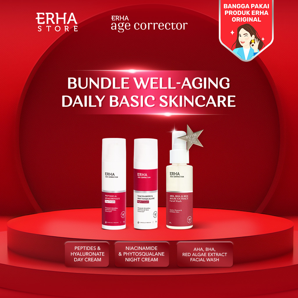 [Bundle 3in1] ERHA Age Corrector Bundle Well-Aging Daily Basic Skincare | Facial Wash + Day Cream + 