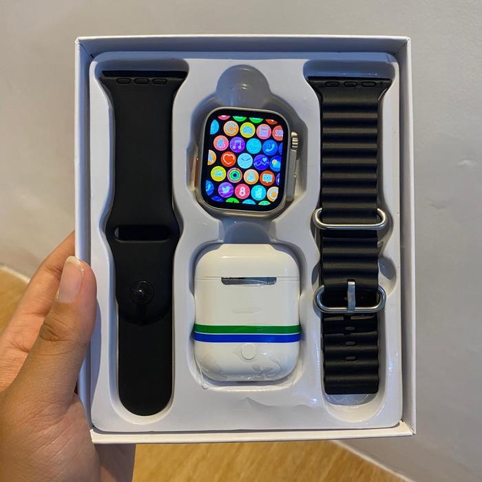 Jam Tangan Smartwatch i8 Ultra Watch 8 Free 2 Tali+Earphone TWS Fitnes - I8 HITAM