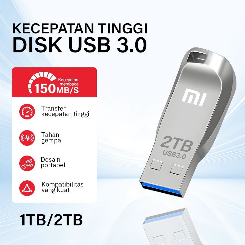 cod Xiaomi USB 3.0 Flashdisk Kecepatan Tinggi 1TB/2TB, Flash Drive Logam USB, Untuk Komputer, Androi