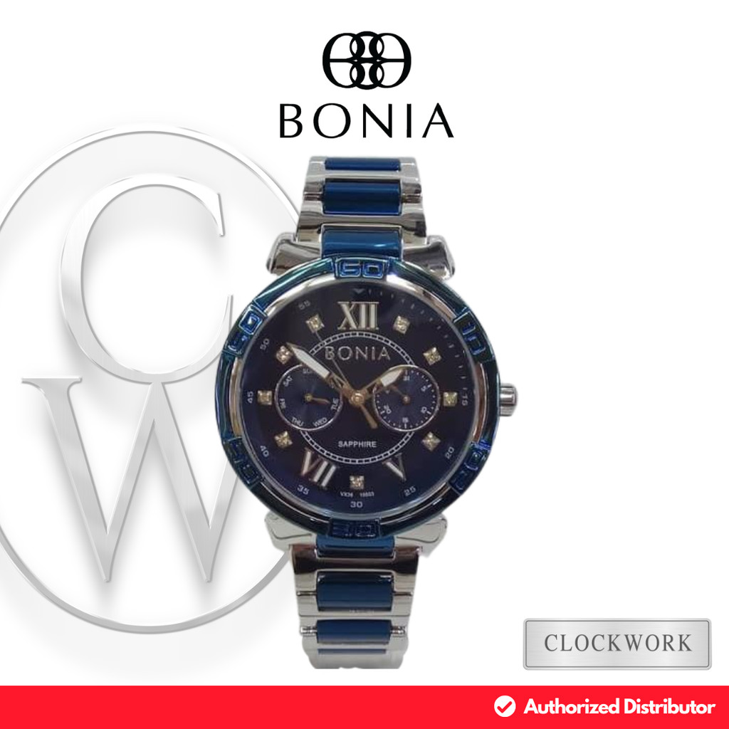 Jam Tangan Wanita Bonia BNB10503-2383 Rantai Mewah Formal Silver Kombinasi Biru Dial Biru