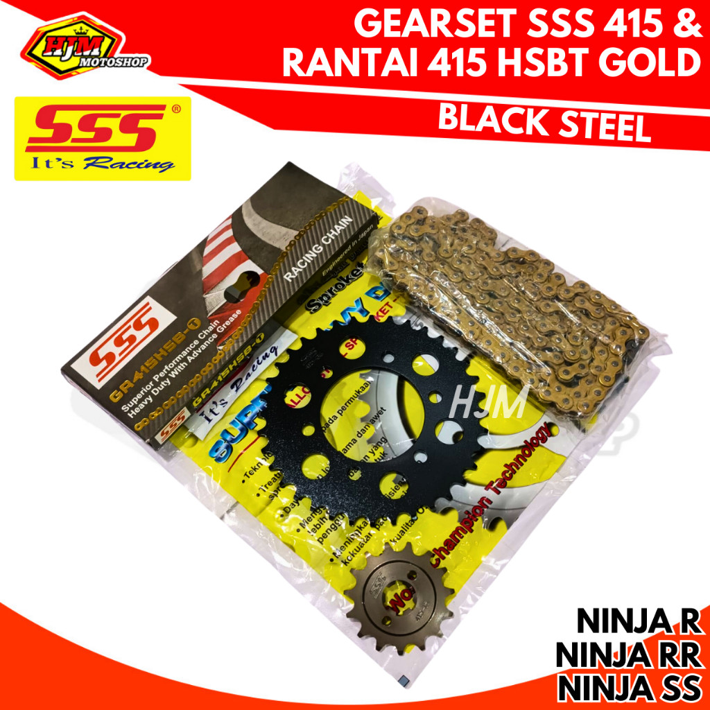 GEARSET SSS BLACK 415 NINJA RR / NINJA R / NINJA SS & RANTAI SSS 415 HSBT GOLD