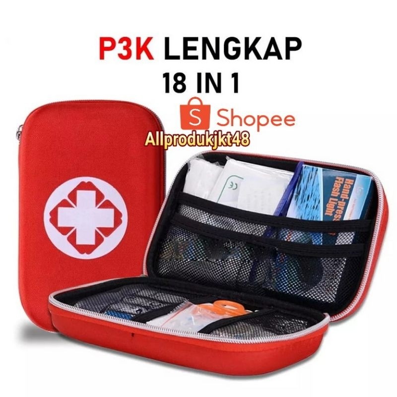 (Hivaro) 18 in 1 Perlengkapan Alat Medis P3K isi Lengkap dengan Tas Kotak First