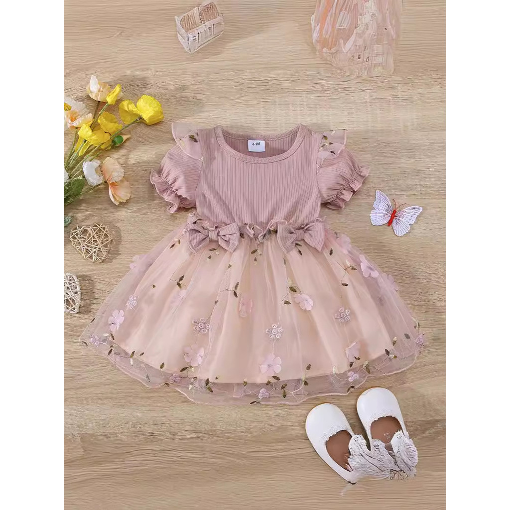 Pakaian bayi bergaya Eropa dan Amerika, gaun putri untuk anak perempuan, gaun jala untuk bayi dan ba