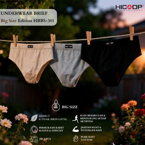 Celana Dalam Pria Hicoop Ukuran Besar 3 Pcs Brief Cotton Premium HBBS-301 (2XL - 4XL) Bahan Lembut &