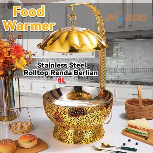 Chafing Dish 8L Gold Renda Berlian Roll Top Round Prasmanan Food Warmer 2 PCS