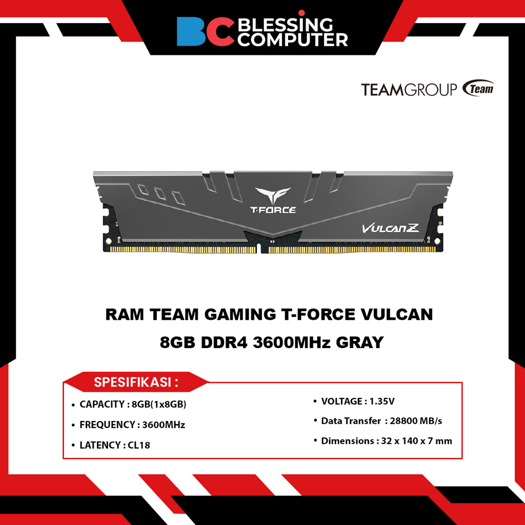 RAM TEAM GAMING T-FORCE VULCAN 8GB DDR4 3600MHz GRAY