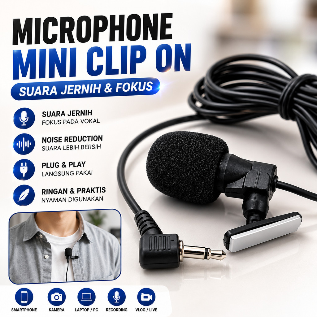 Microphone Mini Clip On Lavalier 3.5mm Omnidirectional Mic DSLR Smartphone Laptop PC Kamera Recordin