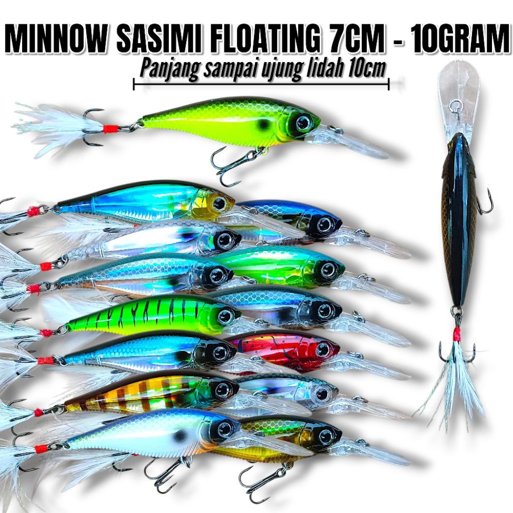 MINNOW SASIMI UKURAN 7CM BERAT 10GRAM. UMPAN MINNOW FLOATING