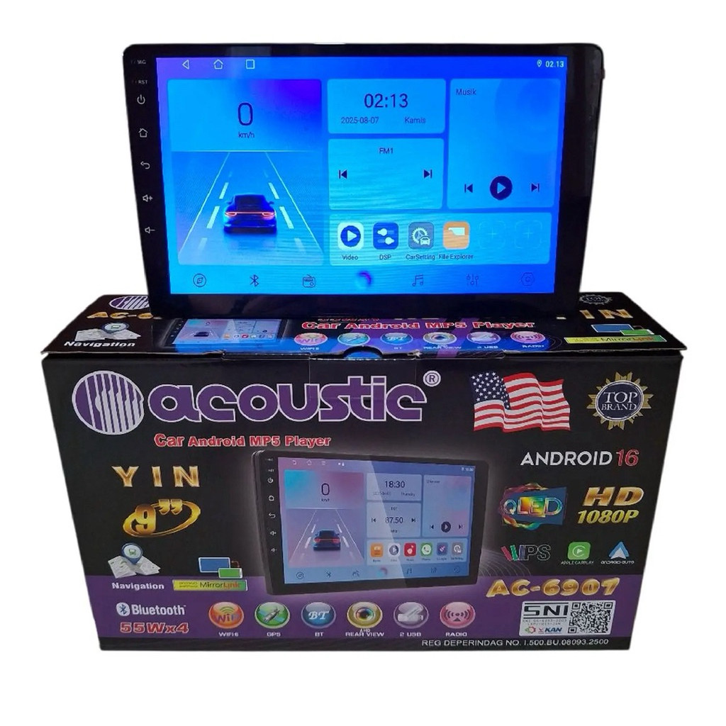 Headunit Android 9 Inch Acoustic AC-6907 | RAM 4GB + 64GB | CarPlay & Android Auto | Universal Touch