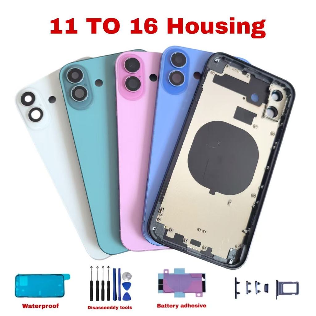 DIY 11 TO 16 Bodychange housing For iphone11 to 16 Replacement Back Housing with Middle Frame Back C