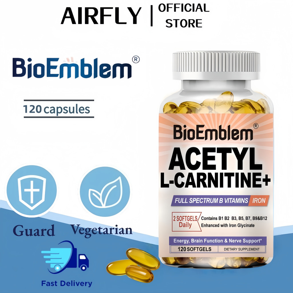AIRFLY Acetyl-L-Carnitine HCl 1250 mg, High Potency 120 Vegan Capsules Energy, Brain Function & Nerv