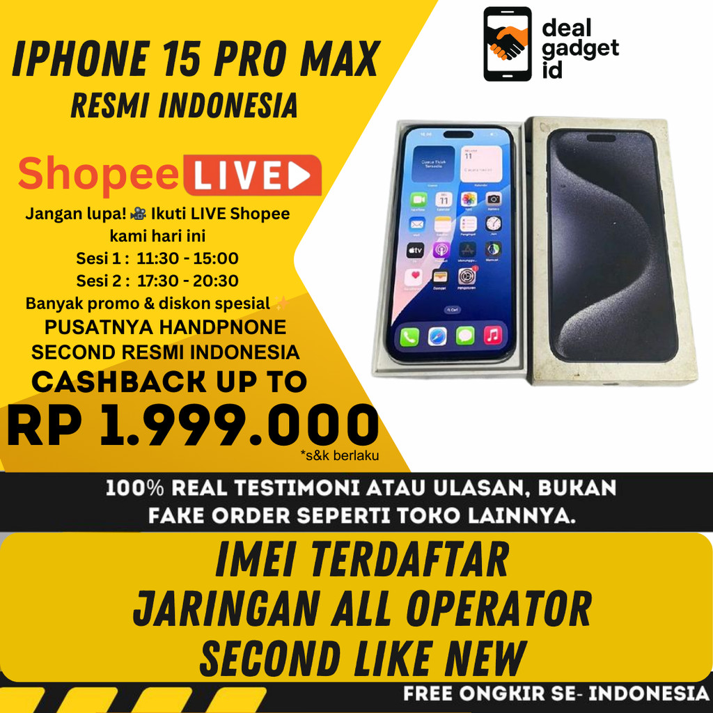 iPhone 15 Pro Max 128GB 256GB 512GB 1TB Second Original Resmi indonesia Fullset
