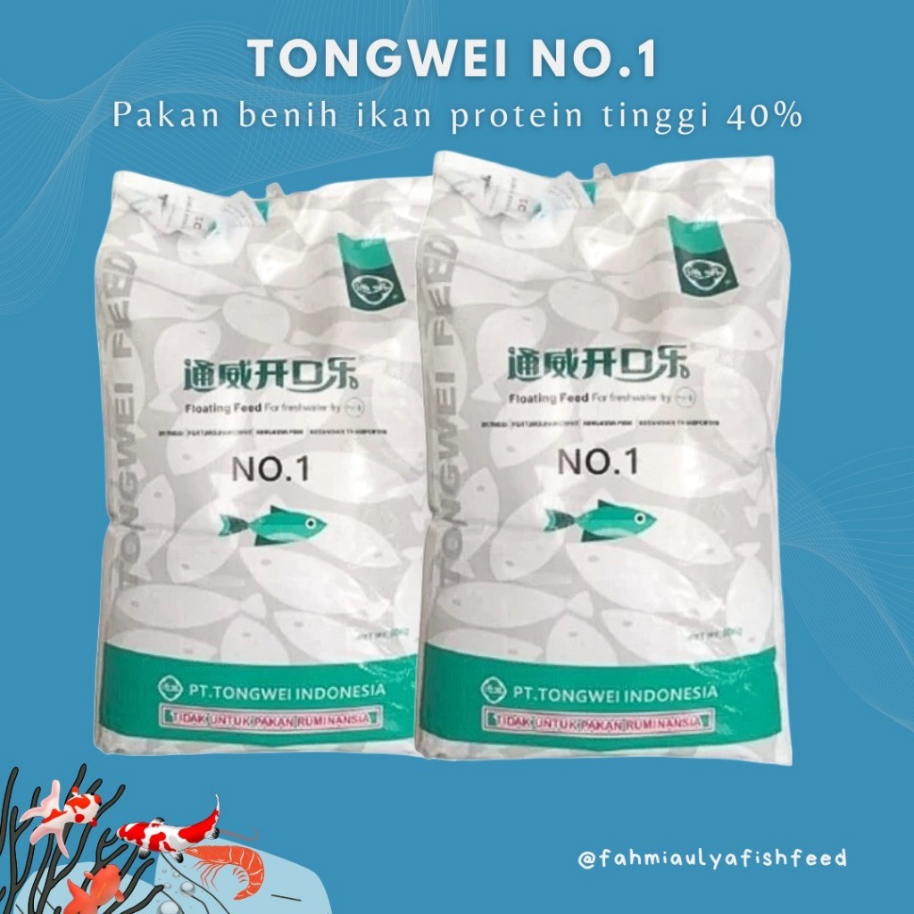 PAKAN IKAN MURAH (PAKET 1 KG) TONGWEI NO.1 | Pakan Benih Ikan Tinggi Protein 40% | TONGWEI NO.1