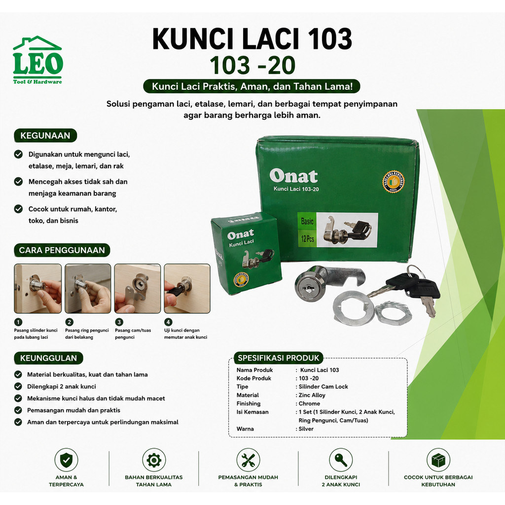 Cam Lock camlock Kunci Laci Lemari ONAT 103 - 20 mm ONAT