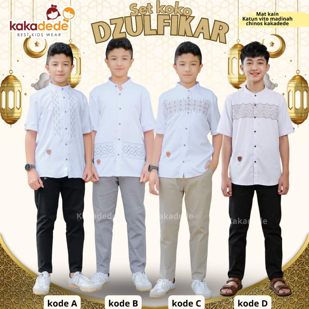 Setelan Koko Putih Anak & Remaja 5-16Tahun | koko anak Katun | Dzulfikar set by Kakadede Kidswear