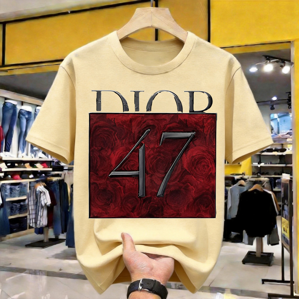Dior 47 Rose Print Kaos Polos Katun Premium Tebal 210GSM Original Indonesia Size Lengkap Loose Fit N