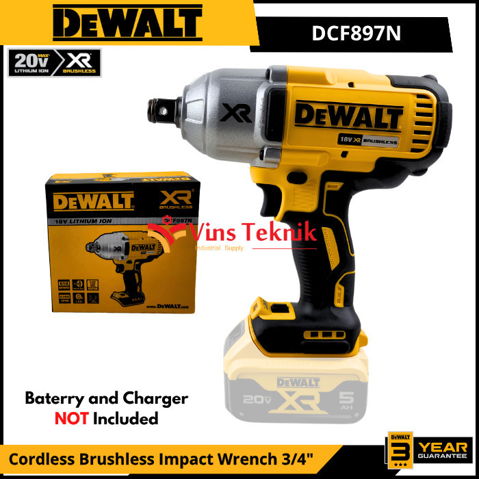 DEWALT DCF897N Mesin Pembuka Baut Baterai Cordless Brushless Impact Wrench 3/4" 950Nm 20V DCF897