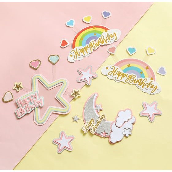 Topper Awan Star Rainbow Pelangi Moon hiasan kue cake ultah ulang tahun birthday
