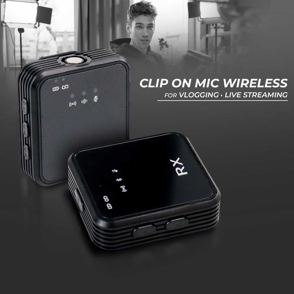 Clip On Microphone Lavalier Vlogging Streaming LIVE Mic Mikrofon HP Smartphone Wireless 2.4GHz - ANC