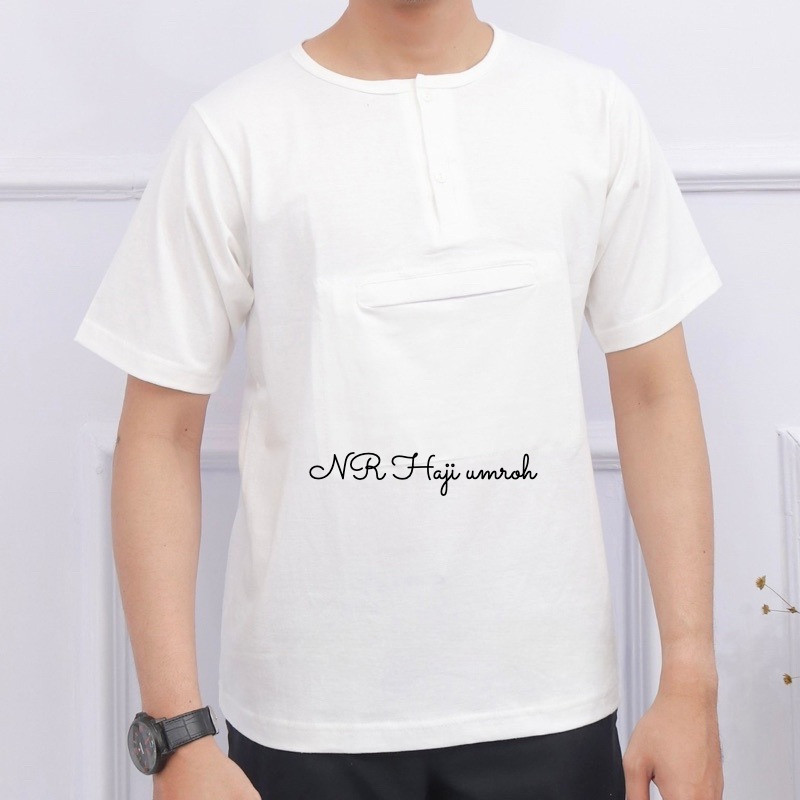 KAOS OBLONG PRIA BERKANTONG HAJI UMROH / KAOS PUTIH BERKANCING / PERLENGKAPAN HAJI UMROH - OBLONG KA