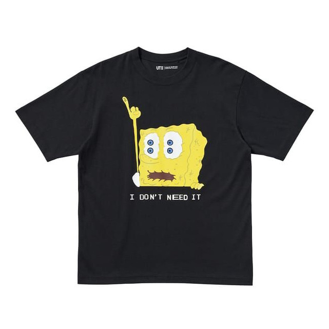 Kaos Uniqlo X Spongebob |   Tee T-Shirt UT 2024 Kode 02 - Hitam