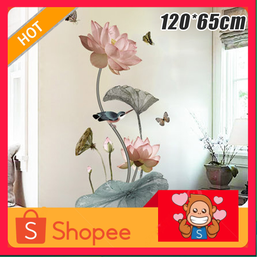 Wall Sticker Bunga Lotus Flowers Hitam Chinese Stiker Dinding Dekorasi Dinding Wallpaper,Stiker Dind