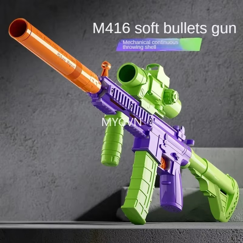 Gravity assembled carrot gun M416 toy gun continuous shooting ejectable children soft bullet gun fak