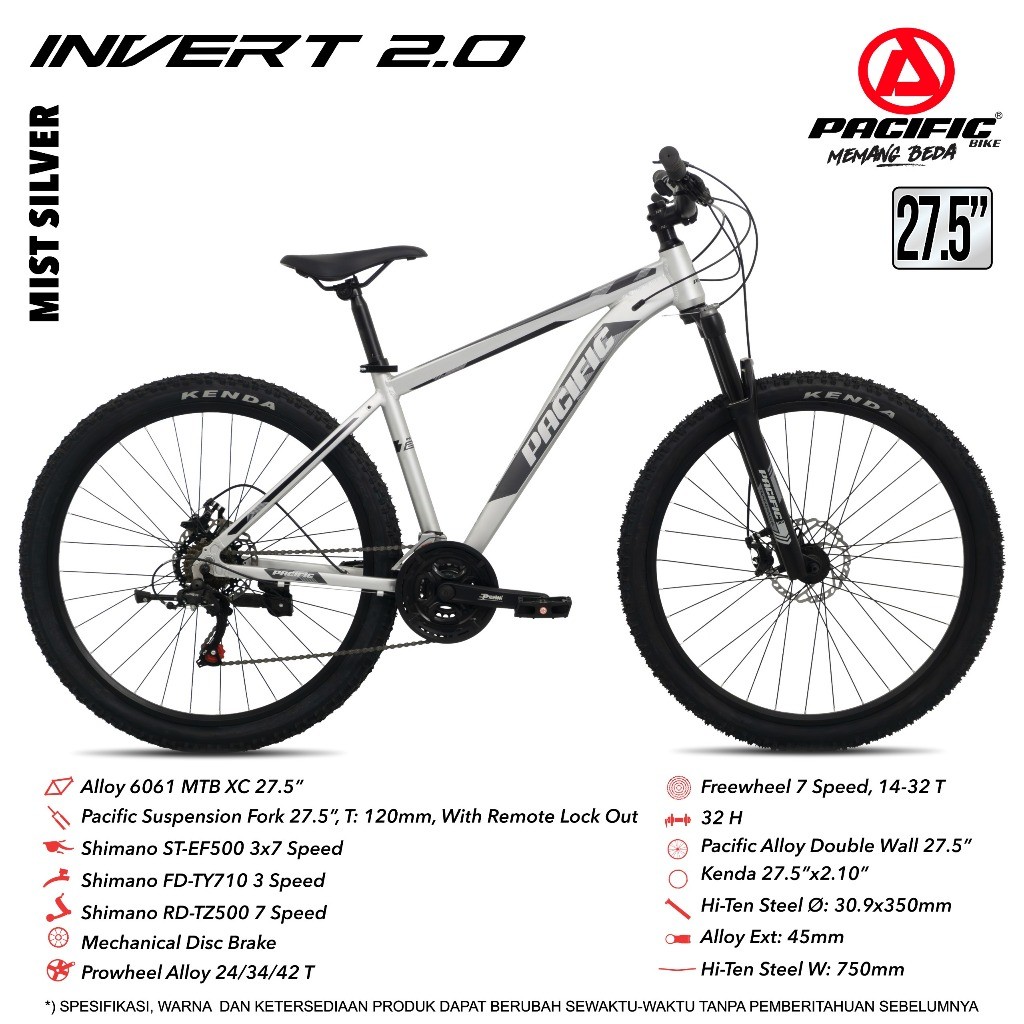 SEPEDA GUNUNG MTB PACIFIC 26 27.5 INCH MTB PACIFIC INVERT 2.0 FRAME ALLOY / VIGILON 2.0 FRAME ALLOY