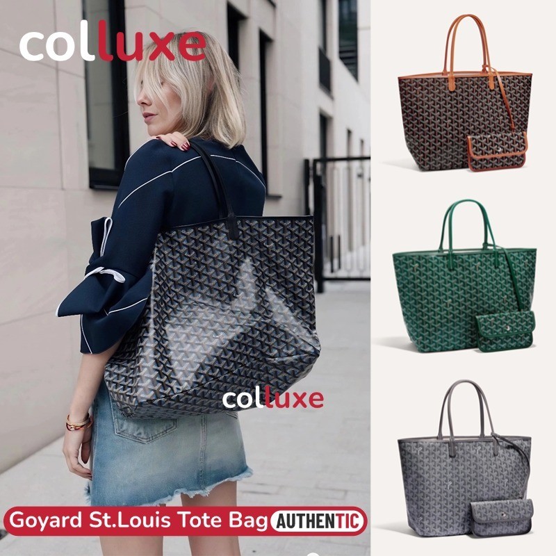 New Goyard St.Louis Tote Bag PMpaling klasik tas siri GM hitam tepi coklat hijau putih abu-abu Saint