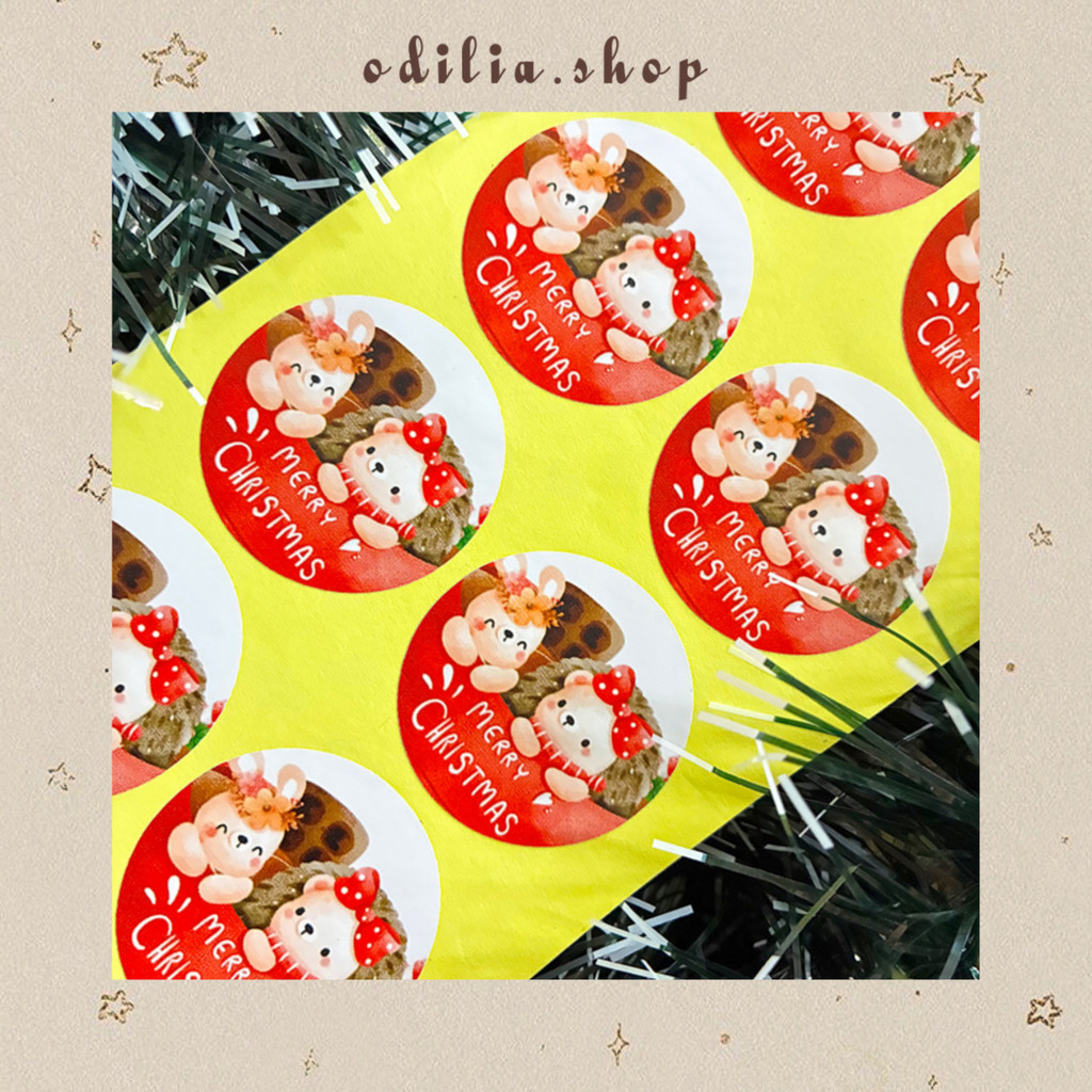 Stiker Bulat Natal 4 cm isi 10 pcs Merry Christmas Animal Aesthetic Sticker Hari Raya Natal Parcel H