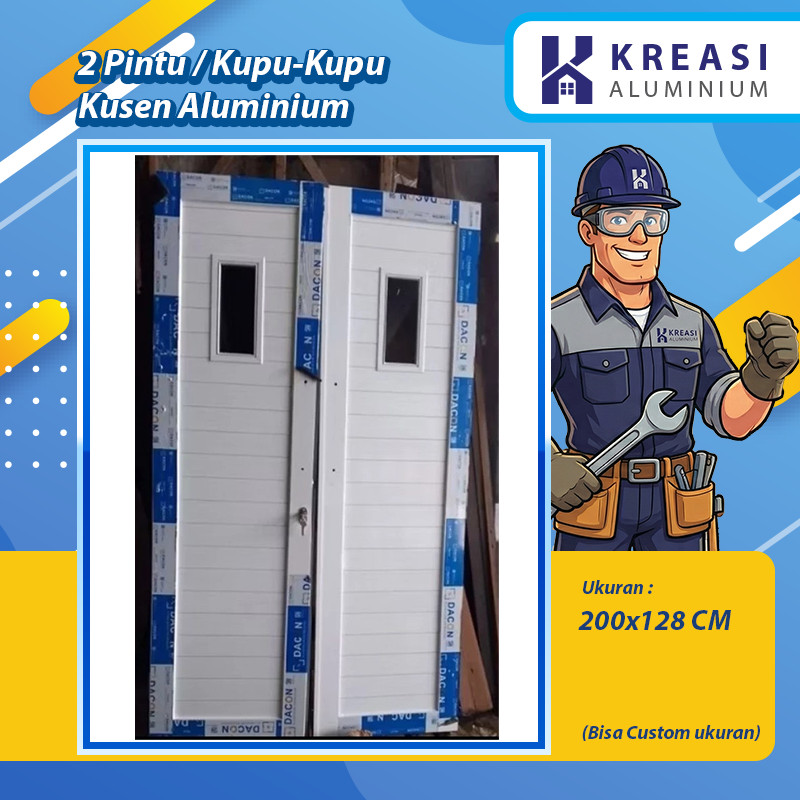Kreasi Aluminium - Pintu Kupu-kupu / 2 pintu dan Kusen Aluminium  UK 200 cm x 128 cm