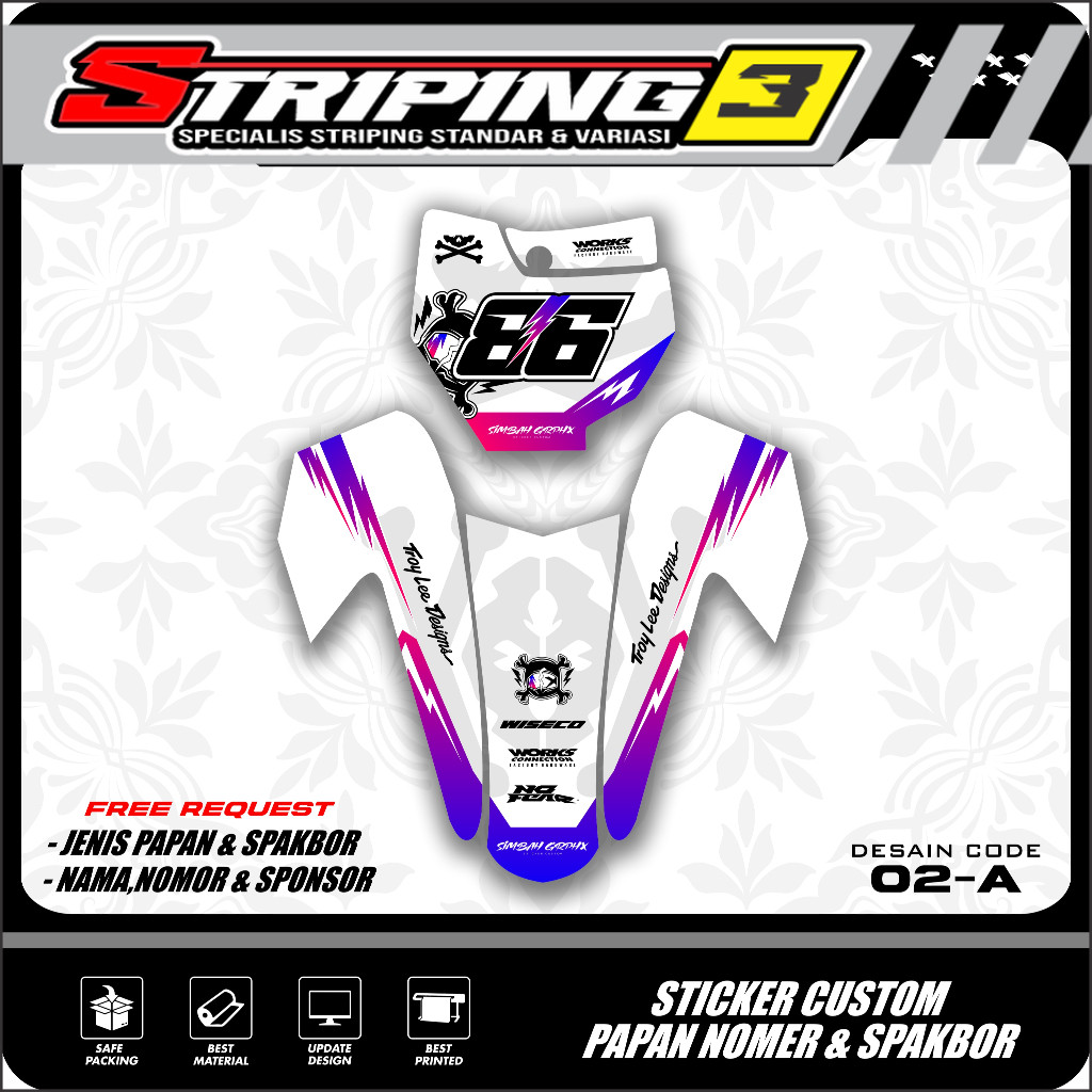 Sticker Decal Papan Nomer Start Dan Spakbor Depan Motor Bebek Trail Supermoto Rbt