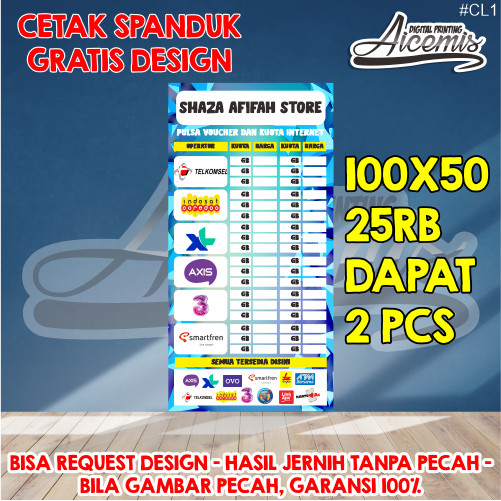 spanduk 1 hari jadi / spanduk banner etalase konter pulsa / spanduk konter hp / banner konter pulsa 
