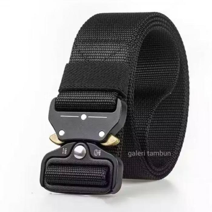 IKAT PINGGANG PRIA JUMBO PANJANG 150 CM SABUK KANVAS TACTICAL BESI - Hitam, 150 cm