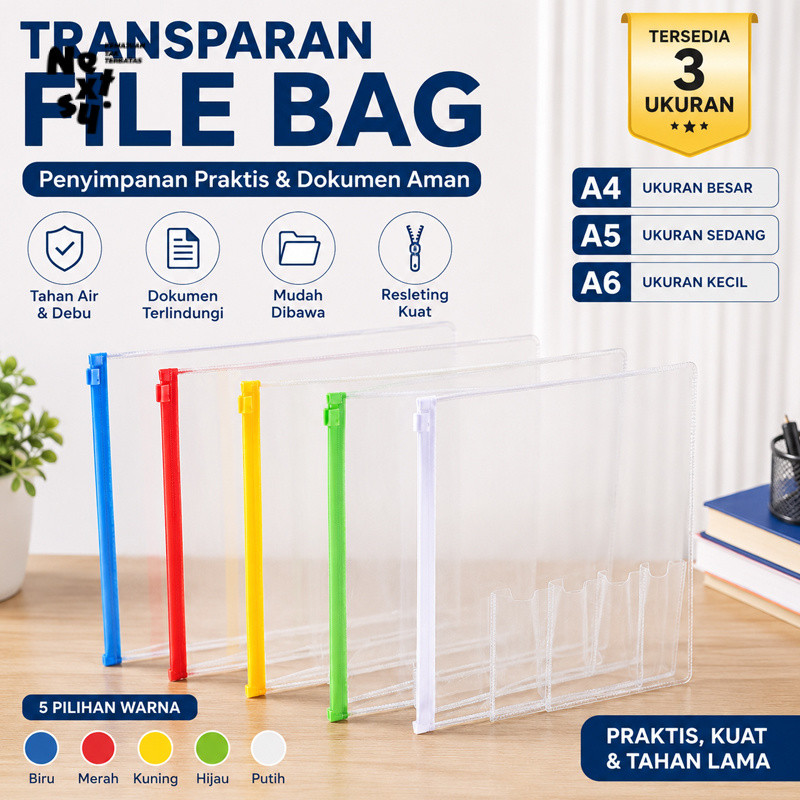 Map Dokumen Resleting A4 A5 A6 Transparan Tebal Anti Air Kantong Plastik Serbaguna Untuk Sekolah Kan