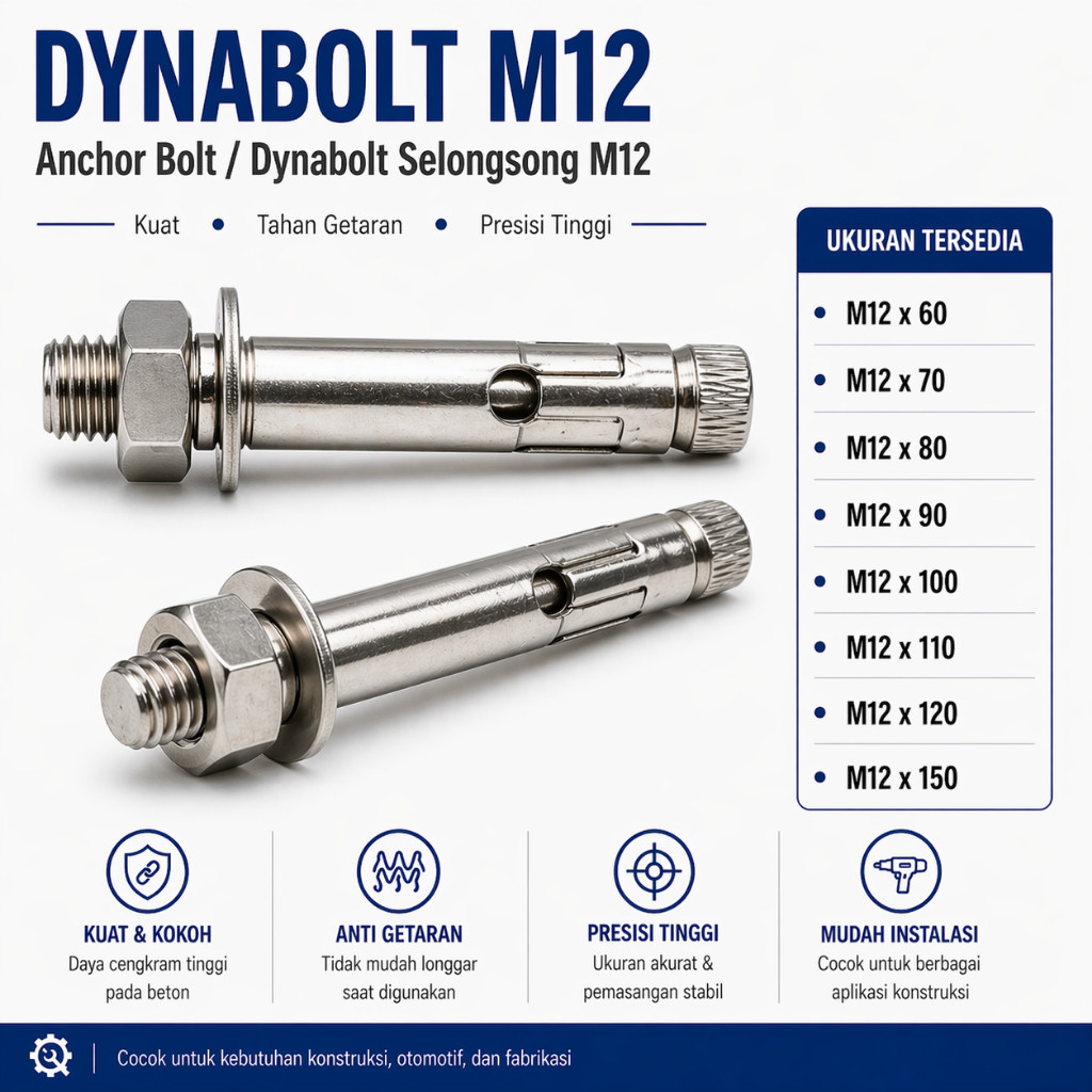 Dynabolt M12X80 / Dinabolt 12X80 / Anchor Bolt M12 X 80 / 12 X 80 - Selongsong M12