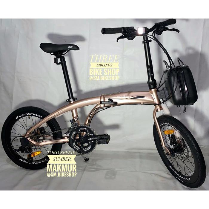 SEPEDA LIPAT EVERGREEN EG 9 20 INCH GOLD ,18 SPEED, HYDRAULIC,MAGNETIC