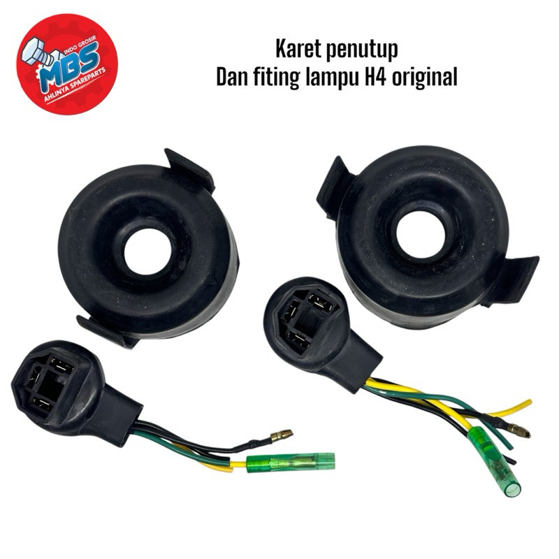 Soket H4 + karet tutup soket h4 (1set ) motor mobil universal ori.
