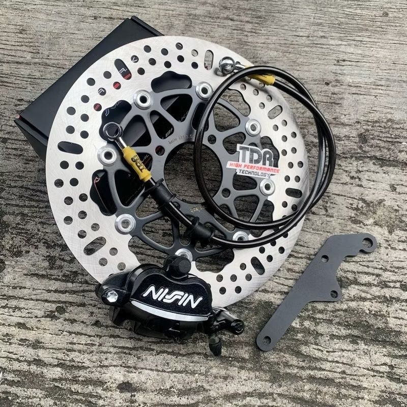 Paket komplit Kaliper 2p Nissin Samurai kiri plus breket besi, disk 260mm, Selang tdr original Beat 