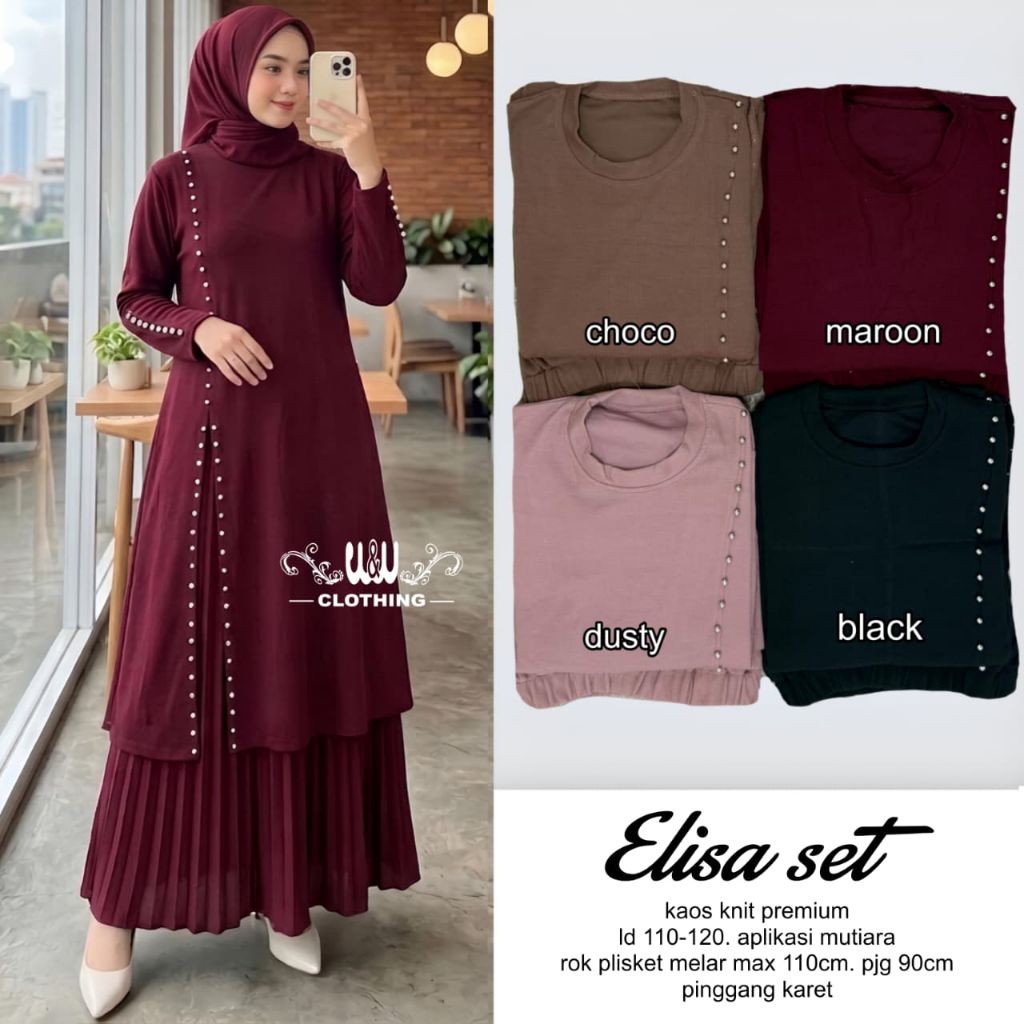 ada grup reseller tanyakan ke admin er elrumi Setelan Wanita Baju Tunik Dan Rok Plisket Elisa Set Ka